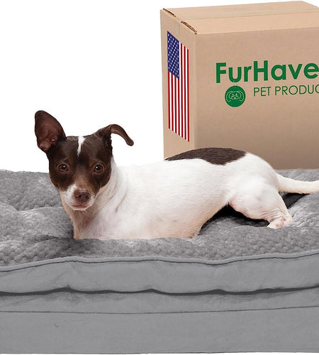 Pet Bed for Dogs and Cats - Plush Minky Faux Fur and Suede Pillow Top Cushion Mattress Egg Crate Orthopedic Dog Bed, Removable Machine Washable Cover - Titanium Gray, Medium