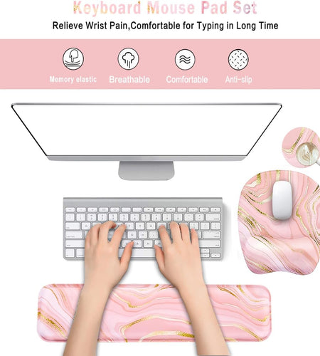 Keyboard Wrist Rest Mouse Pad Wrist Support for Computer Desktop/Laptop/Notebook Memory Foam Keyboard Pad Ergonomic Hand Rest Wrist Cushion for Home Office Gaming - Pink Fluid