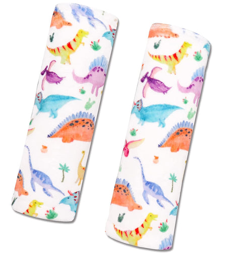 Baby Car Seat Belt Covers for Boys and Girls, Carseat Shoulder Padding, Soft Car Seat Neck Cover, Minky Car Seat Straps Shoulder Pads, Dinosaur Stroller Strap Cover for Baby Kids,White