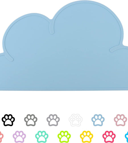 Pet Food Mats–Dog Cat Feeding Mat Top Grade Cloud Silicone Pad Anti-Slip Waterproof Anti-Slip Bowl Placemat (Blue)