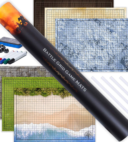 Dungeons and Dragons Starter Set | 3 X Double Sides 24X 36 Game Grid Mat | 6 Terrains Includes Dry Erase Markers, Eraser, Dice and Clips